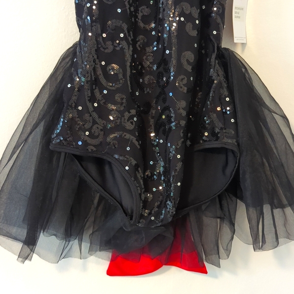 New Elisse Dance Costume Black Tuxedo Sequin Leotard Tulle Skirt Tap Jazz L XL - Picture 3 of 5